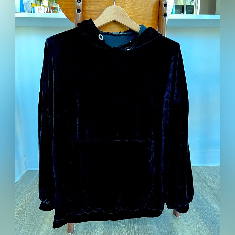 Zara black crushed velvet hoodie size small